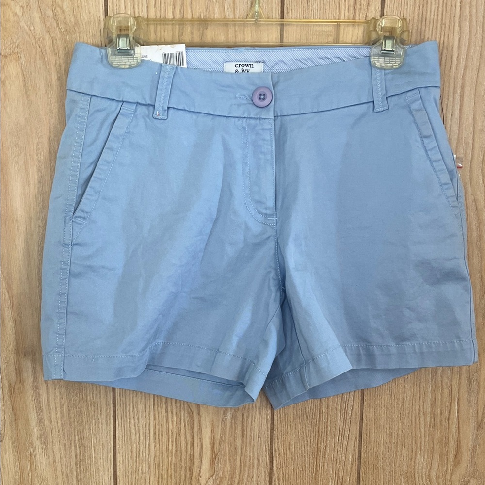 crown & ivy NWT Pale Blue Casual Cotton-Blend Shorts